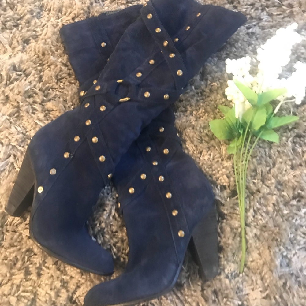 Studded blue Knee boots